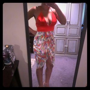 Mustard Seed Hi low orange abstract dress NWOT